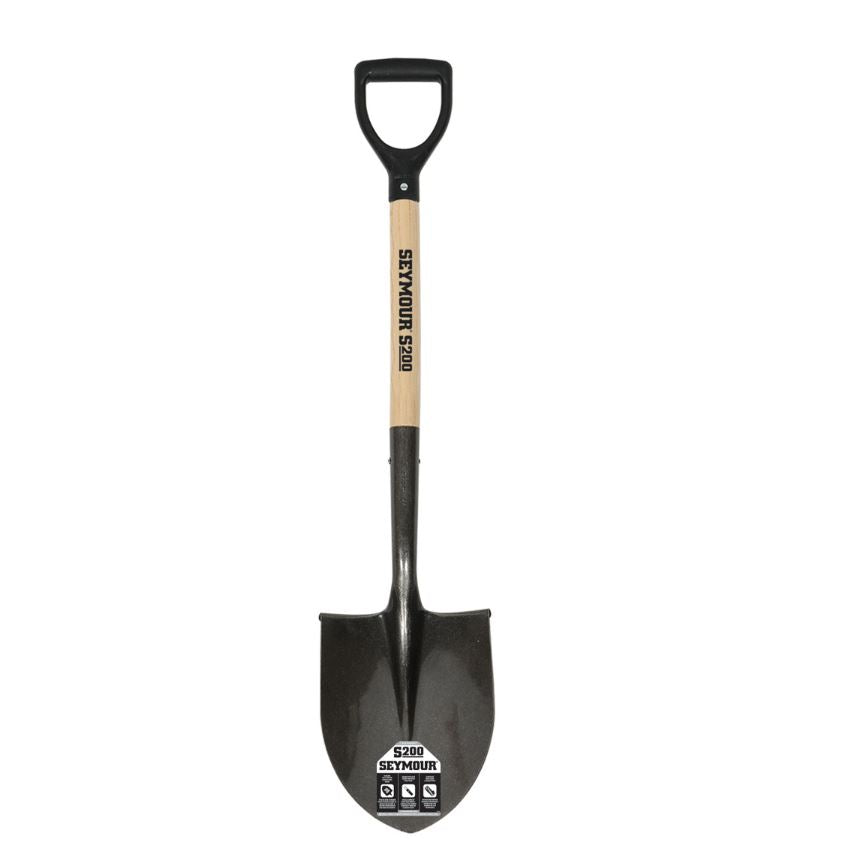 16 Ga. Round Point Shovel, 26" Hardwood Handle, Black Poly D-Grip