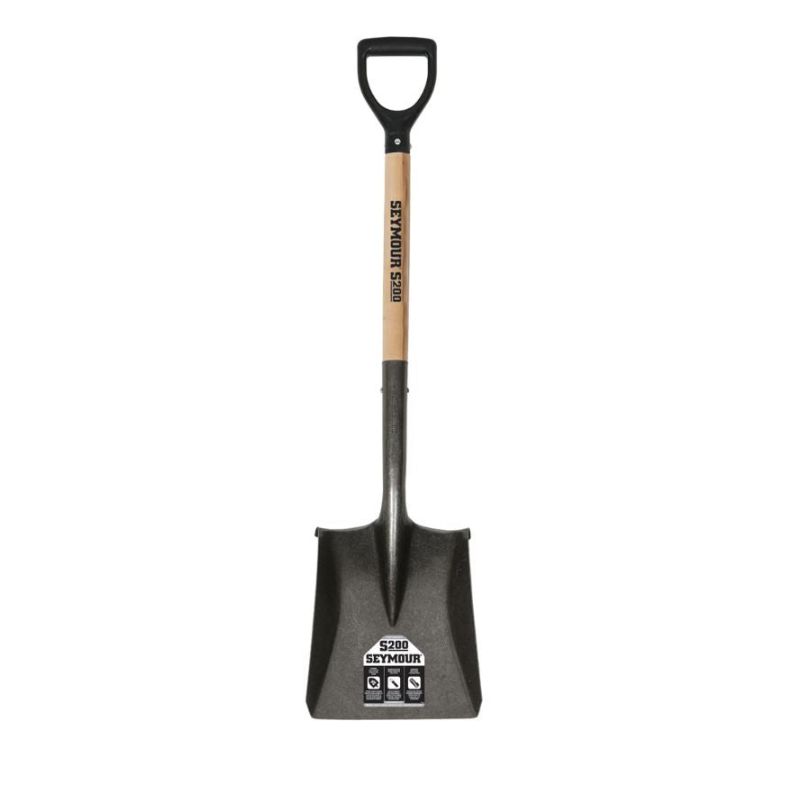 16 Ga. Square Point Shovel, 26" Hardwood Handle, Black Poly D-Grip