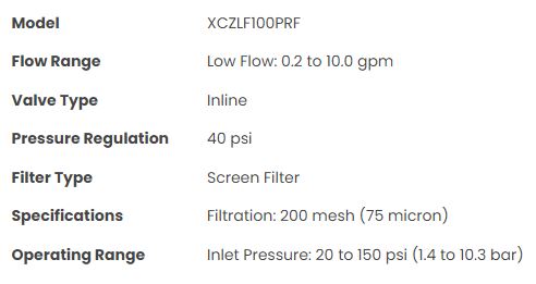 XCZLF-100-PRF - Low Flow Control Zone Kit with 1 in. Low Flow Valve and 1 in. Pressure Regulating Filter (Assembled)